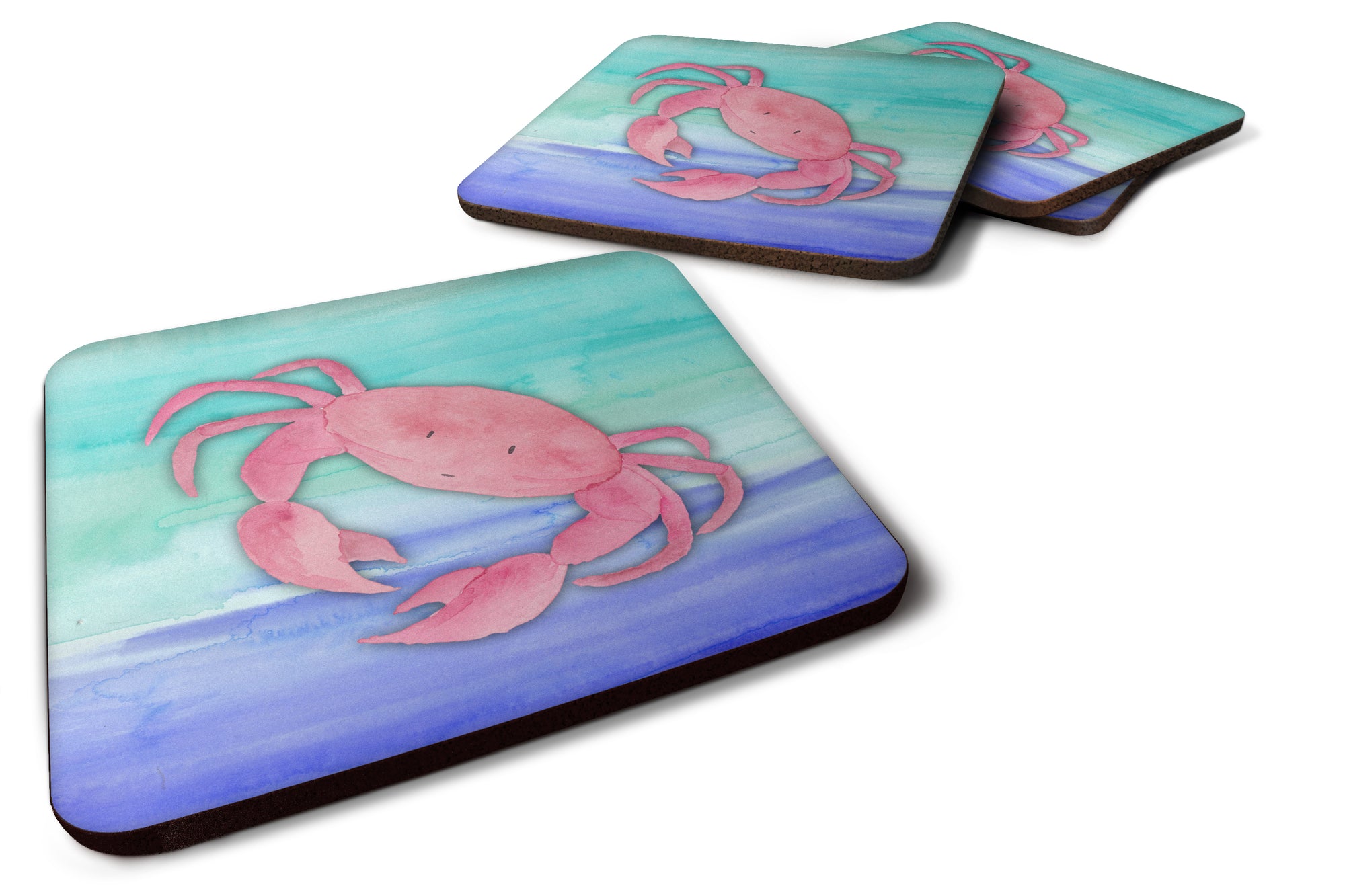 Crab Watercolor Foam Coaster Set of 4 BB7420FC - the-store.com