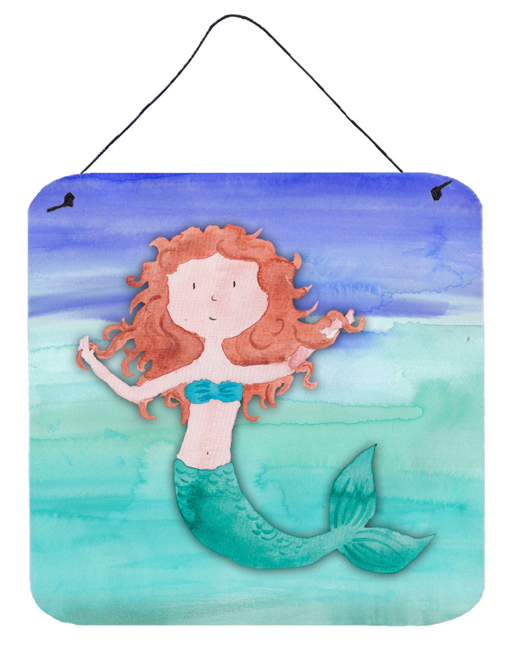 Ginger Mermaid Watercolor Wall or Door Hanging Prints BB7421DS66 by Caroline&#39;s Treasures