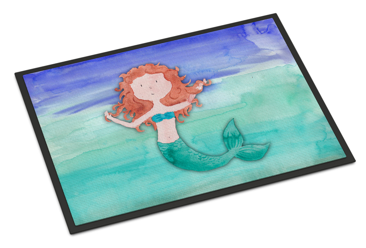 Ginger Mermaid Watercolor Indoor or Outdoor Mat 18x27 BB7421MAT - the-store.com