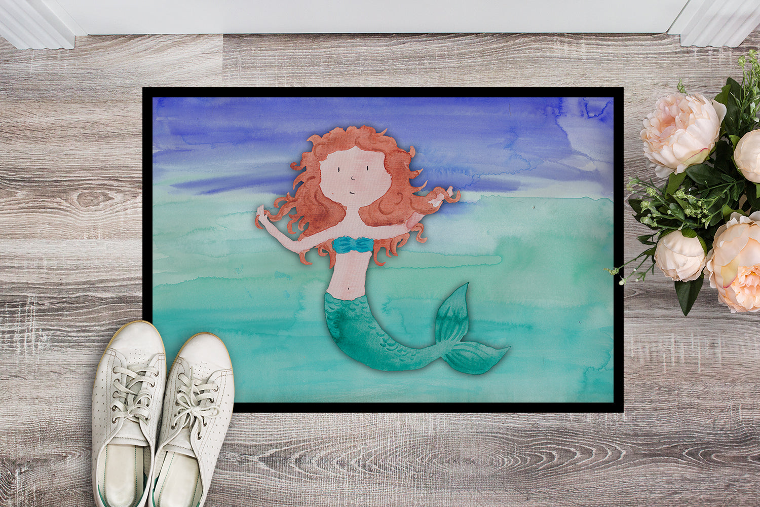 Ginger Mermaid Watercolor Indoor or Outdoor Mat 18x27 BB7421MAT - the-store.com