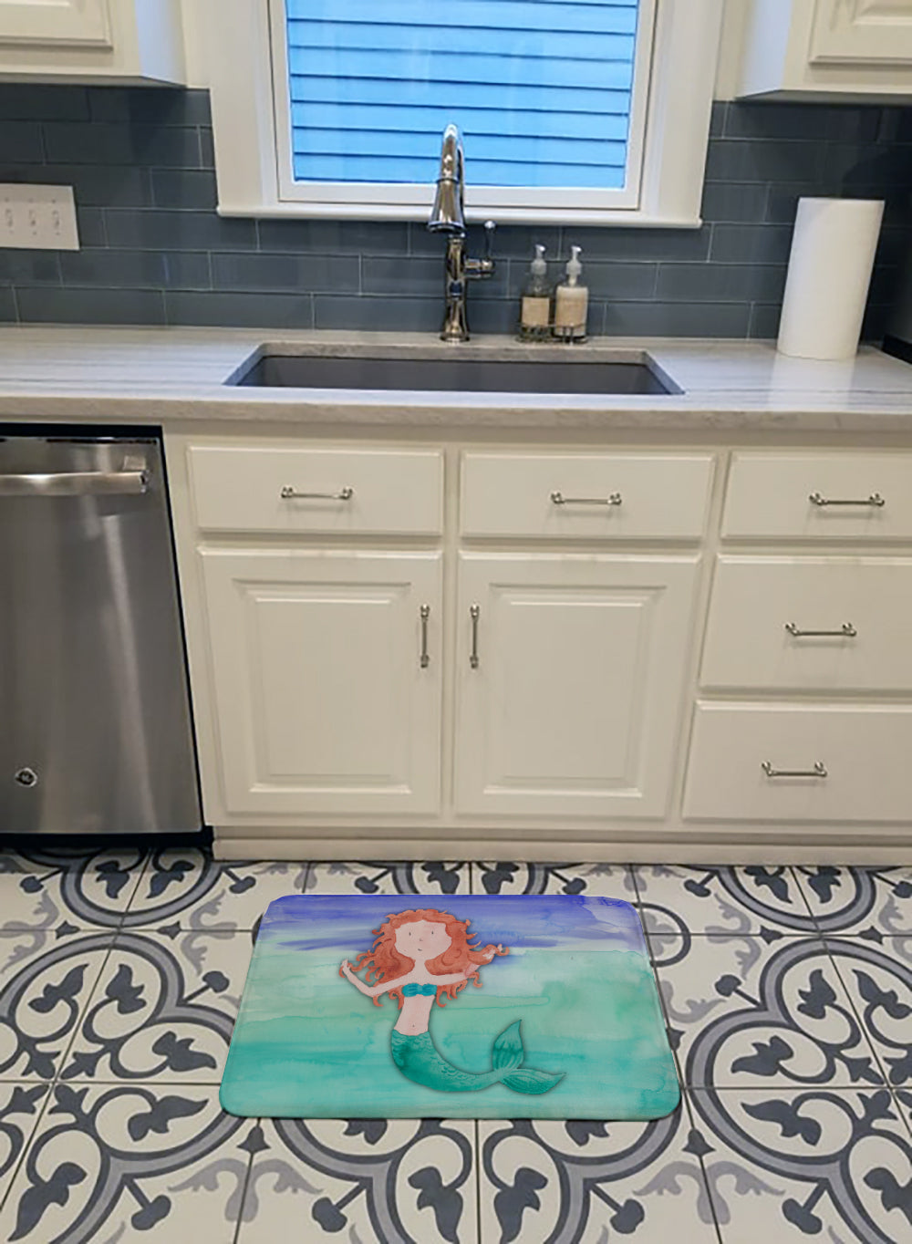 Ginger Mermaid Watercolor Machine Washable Memory Foam Mat BB7421RUG - the-store.com