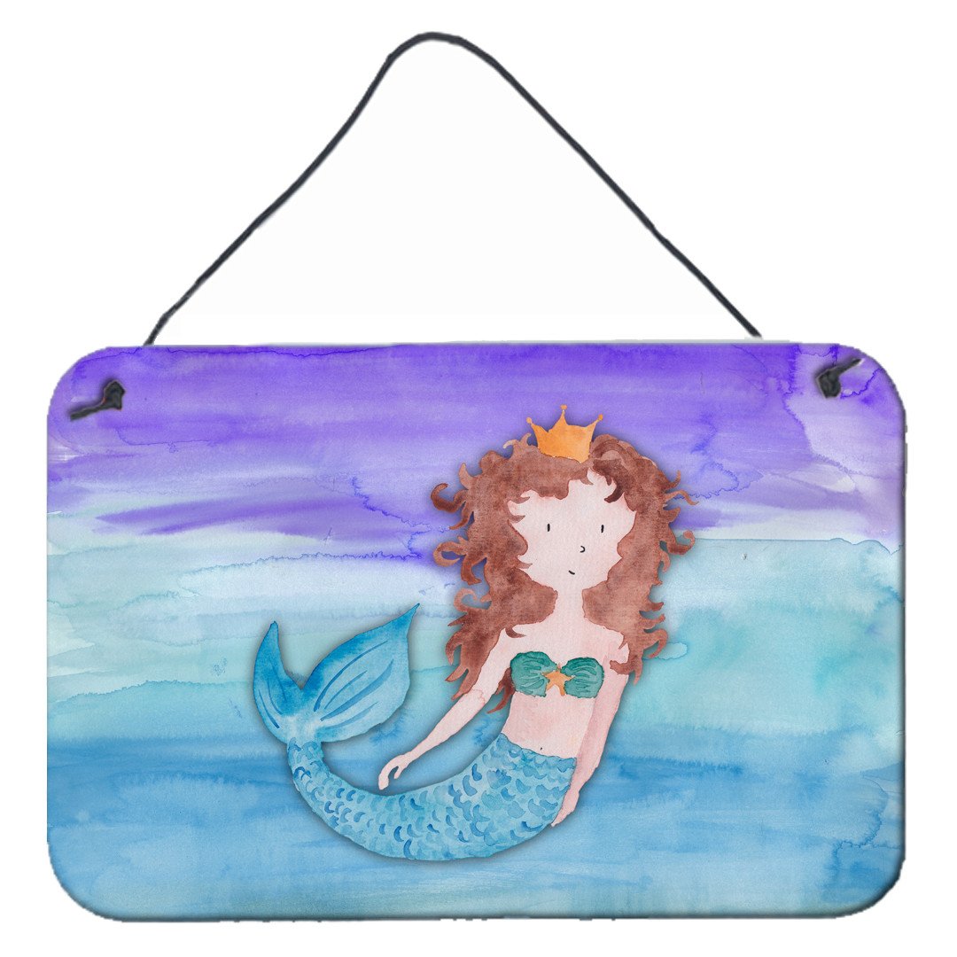 Brunette Mermaid Watercolor Wall or Door Hanging Prints BB7422DS812 by Caroline's Treasures