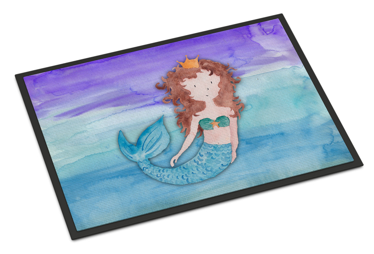 Brunette Mermaid Watercolor Indoor or Outdoor Mat 18x27 BB7422MAT - the-store.com