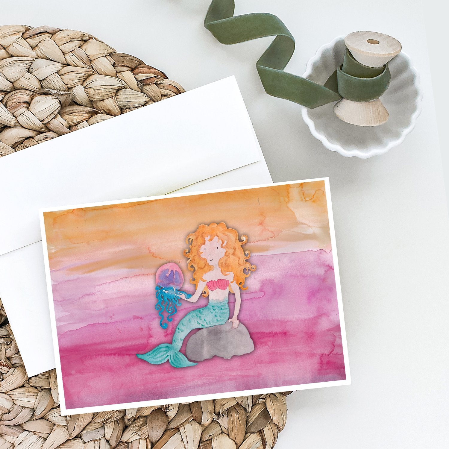 Buy this Blonde Mermaid Watercolor Greeting Cards and Envelopes Pack of 8