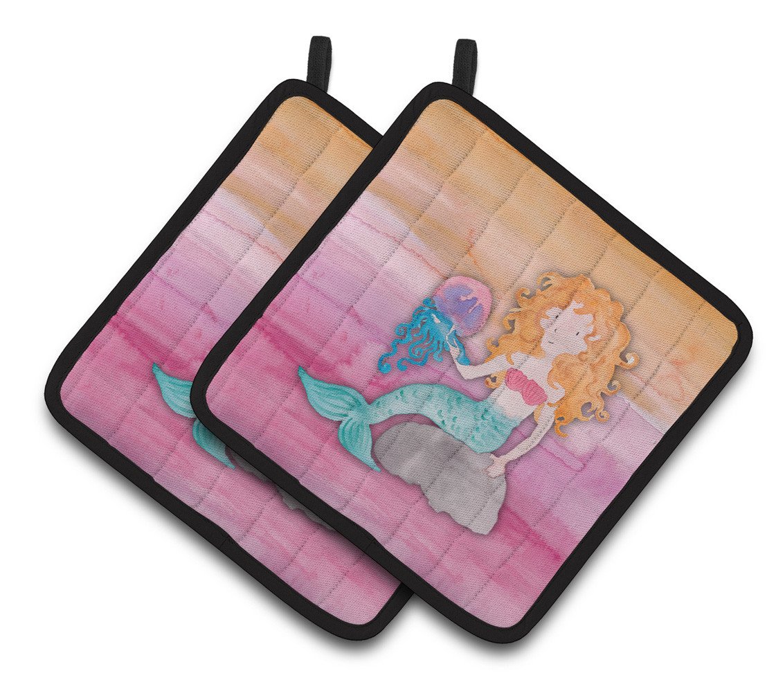 Blonde Mermaid Watercolor Pair of Pot Holders BB7423PTHD by Caroline&#39;s Treasures