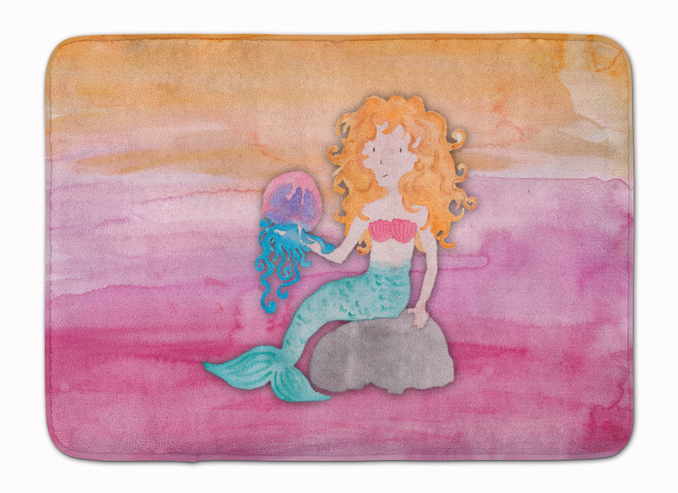 Blonde Mermaid Watercolor Machine Washable Memory Foam Mat BB7423RUG - the-store.com