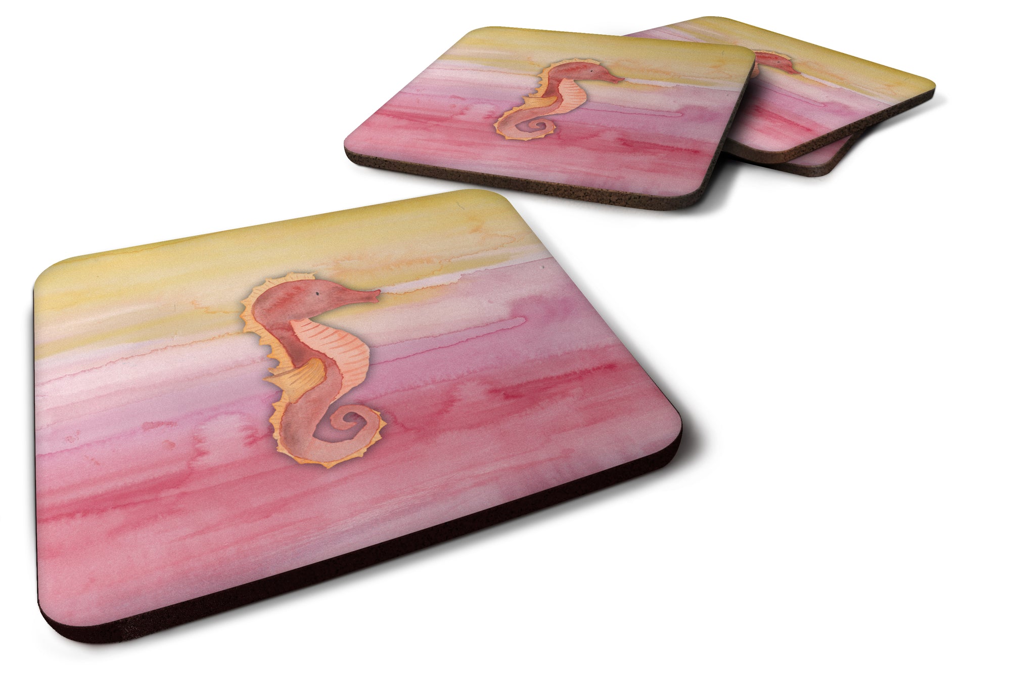 Seahorse Watercolor Foam Coaster Set of 4 BB7425FC - the-store.com