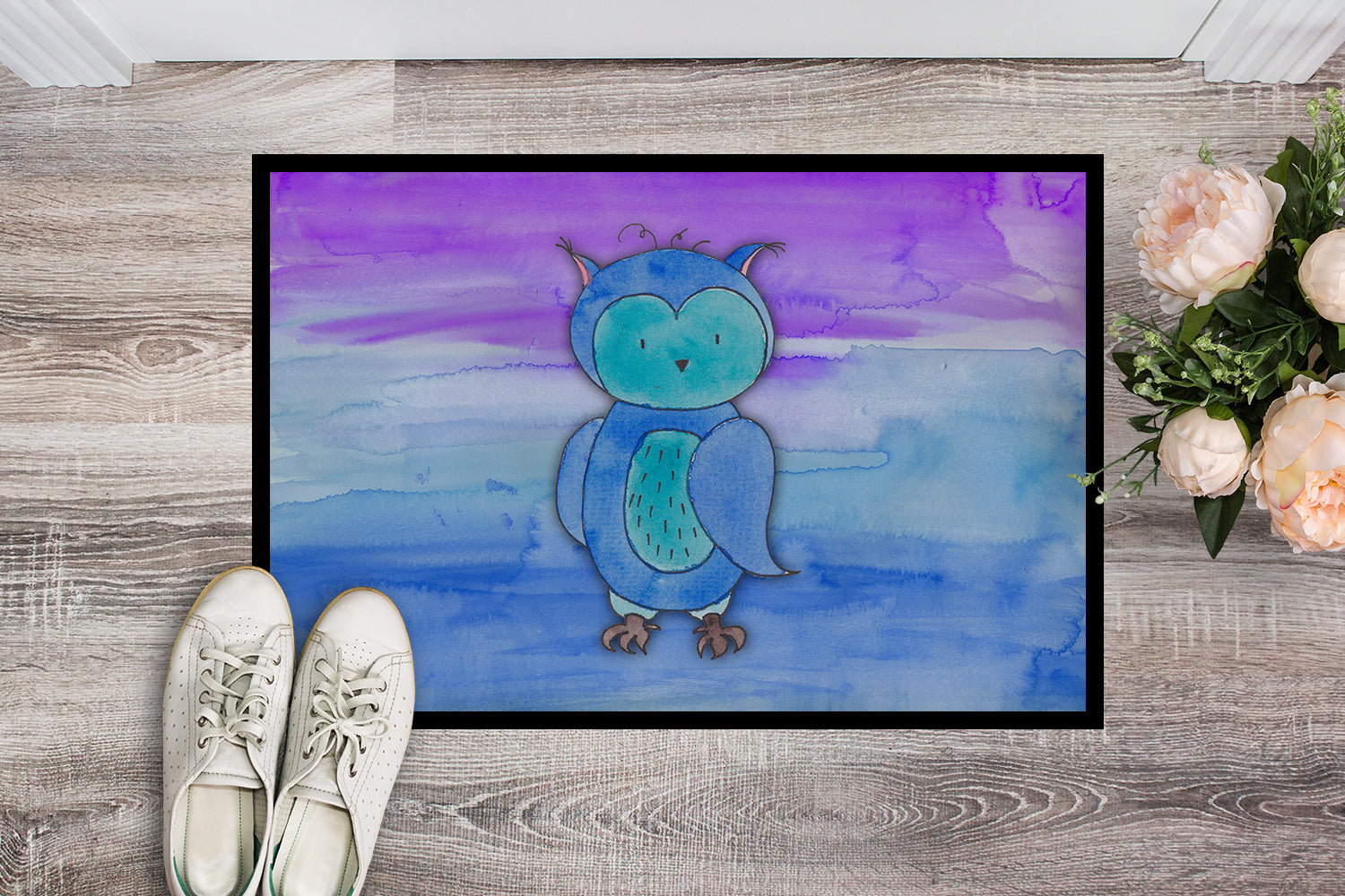 Blue Owl Watercolor Indoor or Outdoor Mat 18x27 BB7426MAT - the-store.com