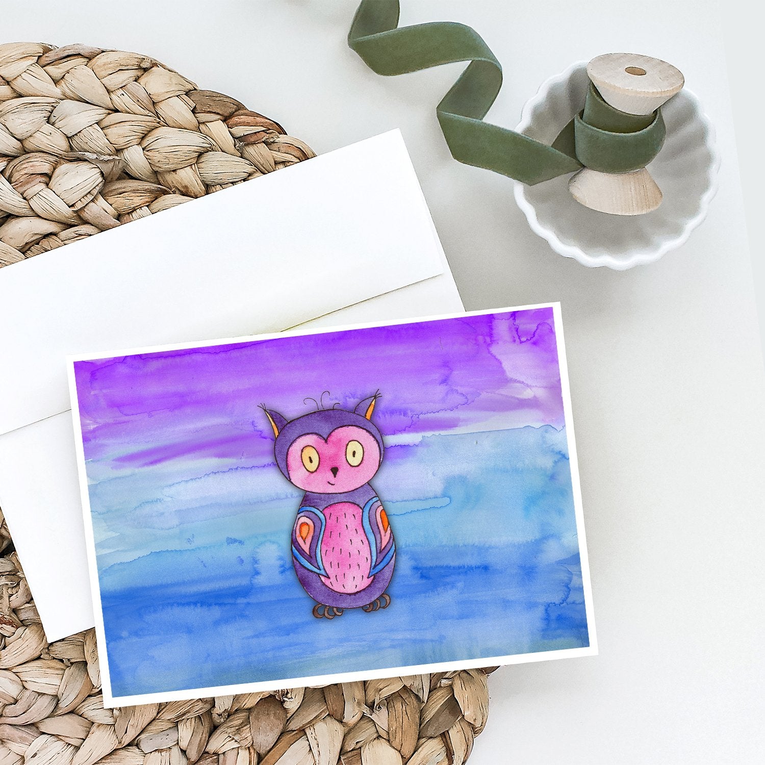 Buy this Pink and Purple Owl Watercolor Greeting Cards and Envelopes Pack of 8