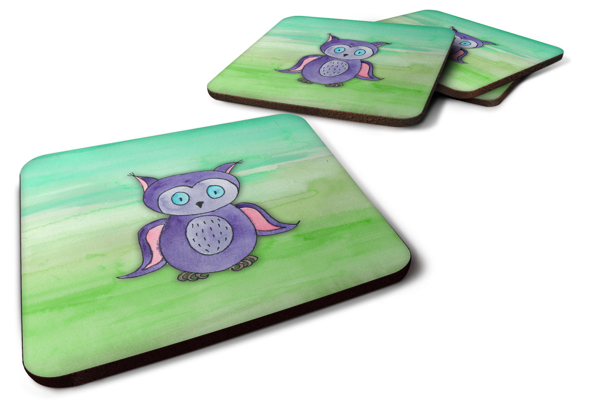 Purple Owl Watercolor Foam Coaster Set of 4 BB7429FC - the-store.com