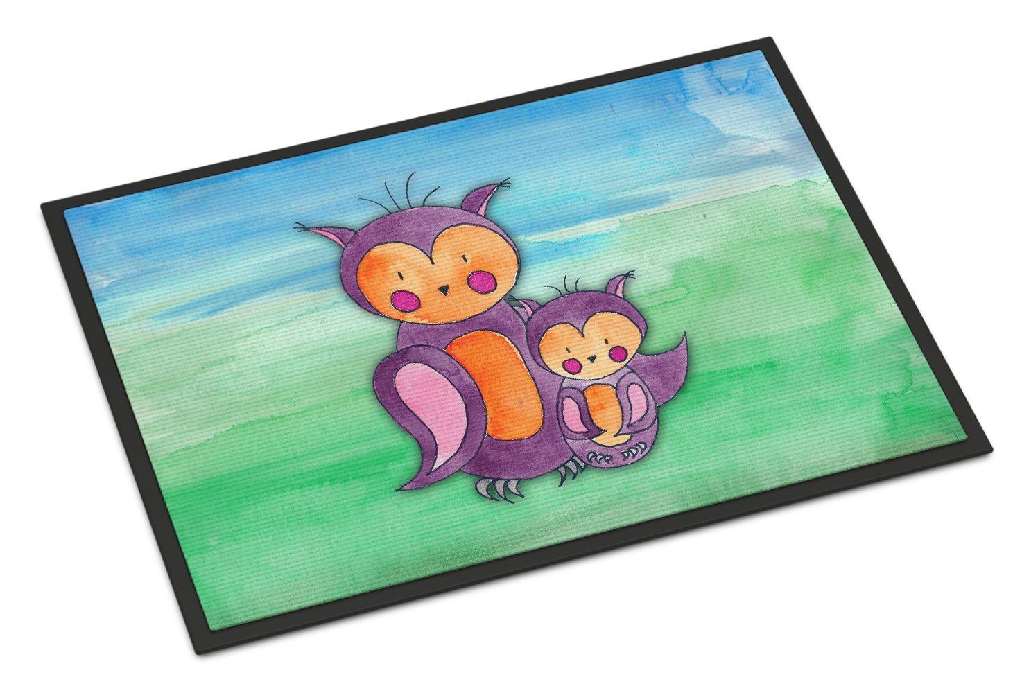 Momma and Baby Owl Watercolor Indoor or Outdoor Mat 24x36 BB7430JMAT by Caroline's Treasures