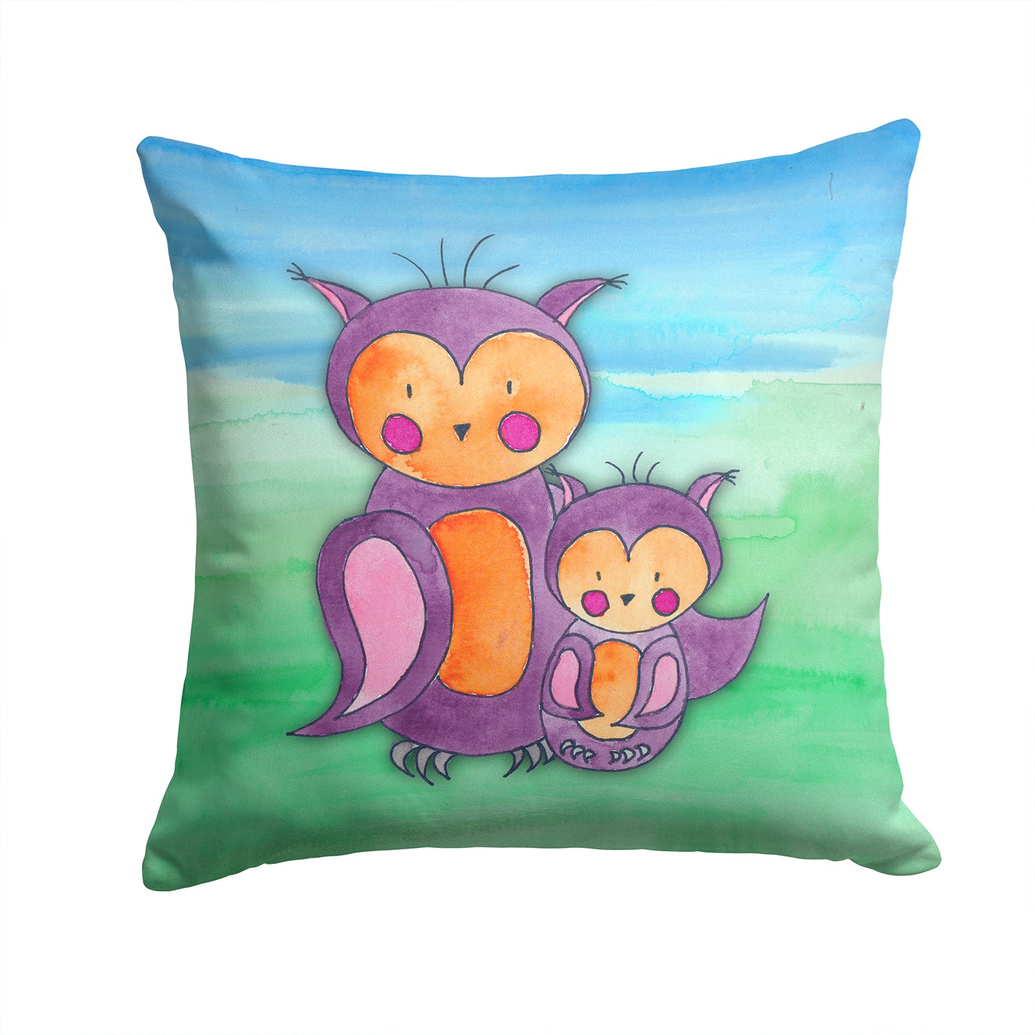 Momma and Baby Owl Watercolor Fabric Decorative Pillow BB7430PW1414 - the-store.com