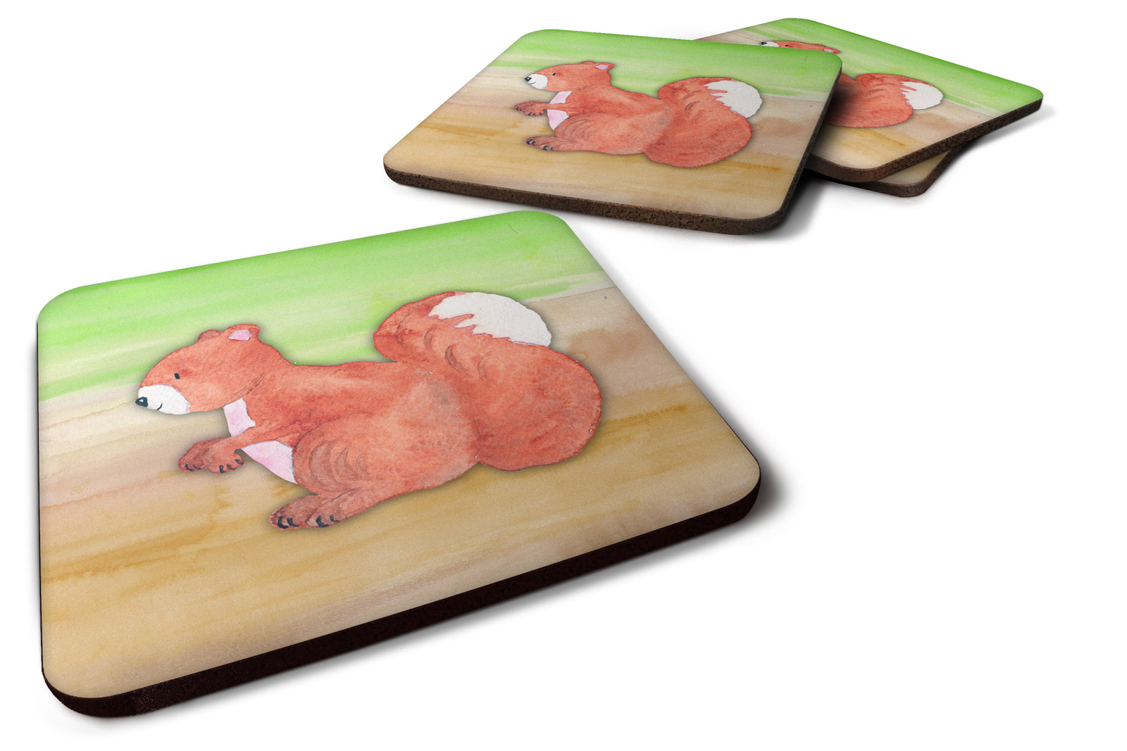 Squirrel Watercolor Foam Coaster Set of 4 BB7431FC - the-store.com