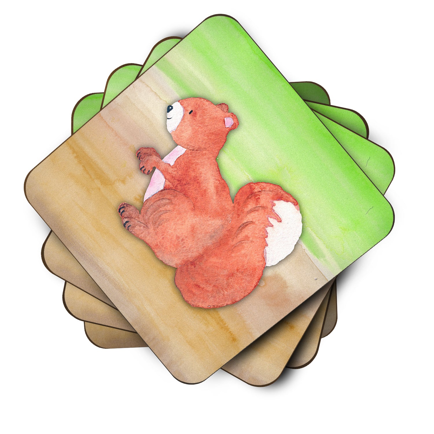 Squirrel Watercolor Foam Coaster Set of 4 BB7431FC - the-store.com