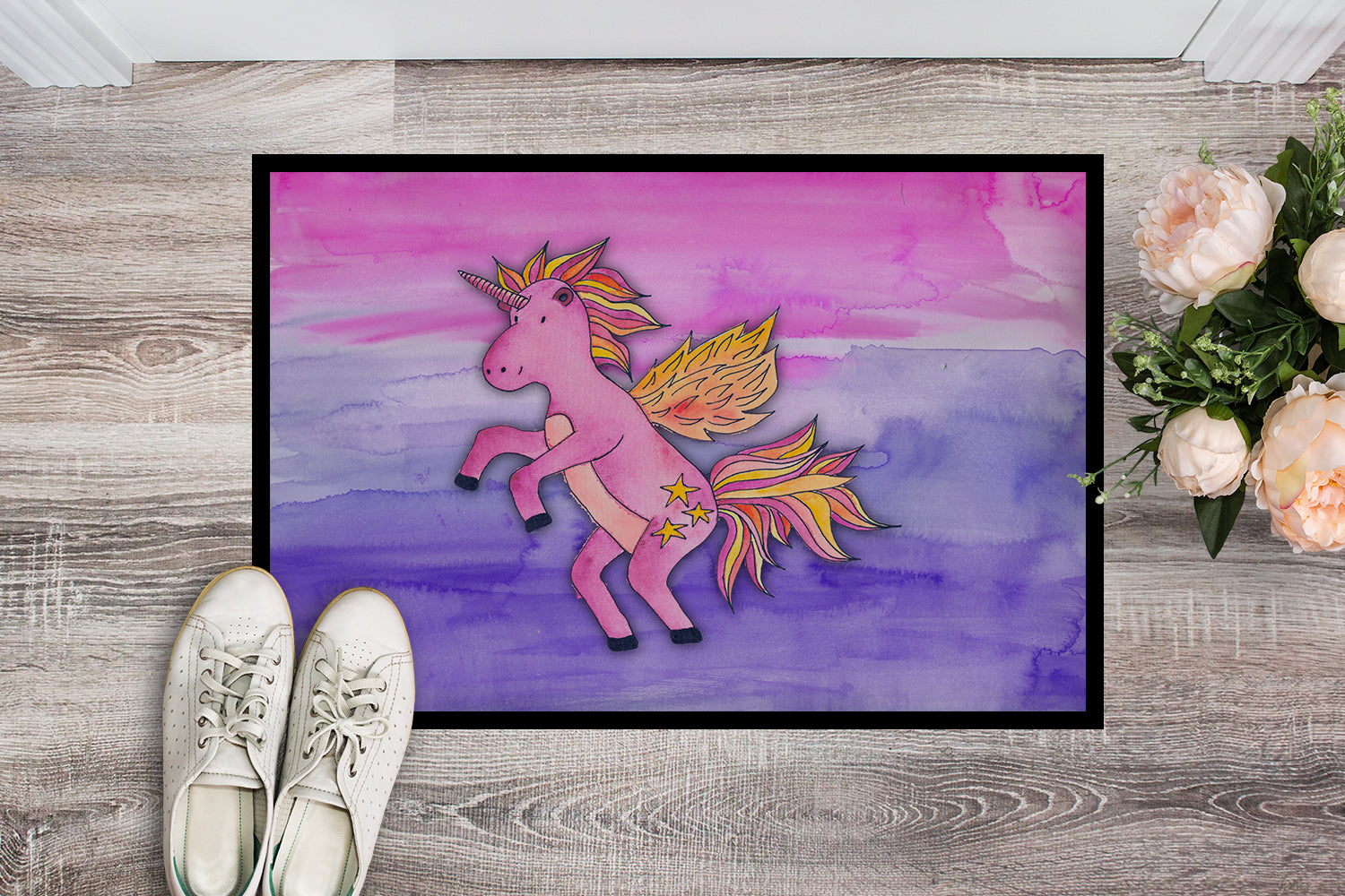 Pink Unicorn Watercolor Indoor or Outdoor Mat 18x27 BB7432MAT - the-store.com