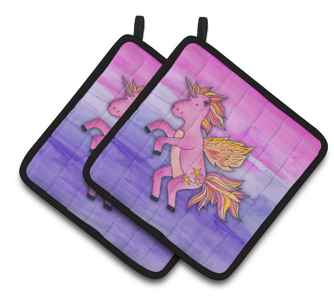 Pink Unicorn Watercolor Pair of Pot Holders BB7432PTHD by Caroline's Treasures