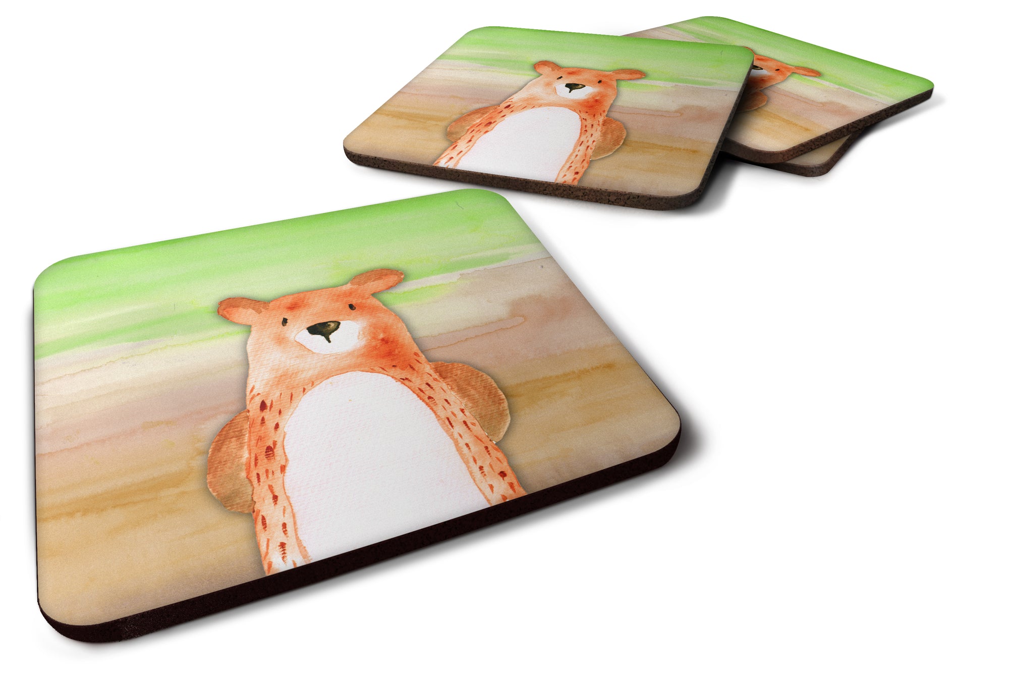 Bear Watercolor Foam Coaster Set of 4 BB7434FC - the-store.com