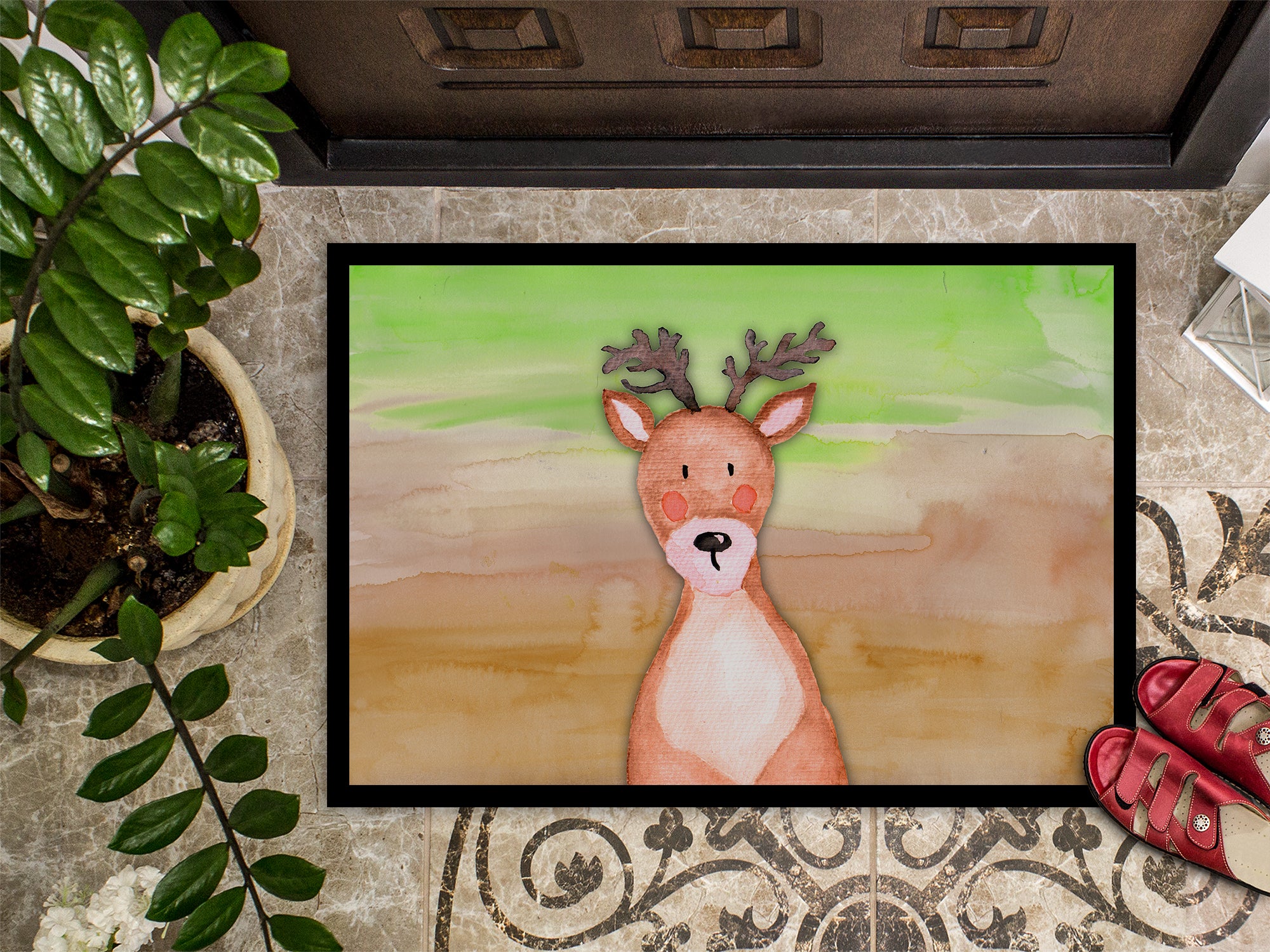 Deer Watercolor Indoor or Outdoor Mat 18x27 BB7435MAT - the-store.com