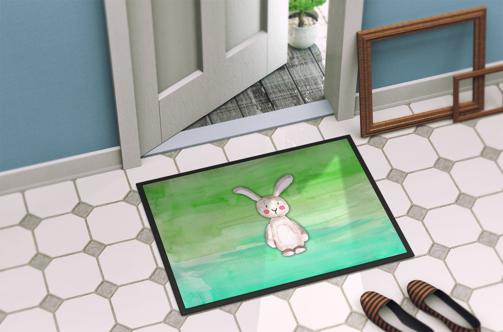 Bunny Rabbit Watercolor Indoor or Outdoor Mat 24x36 BB7437JMAT by Caroline's Treasures