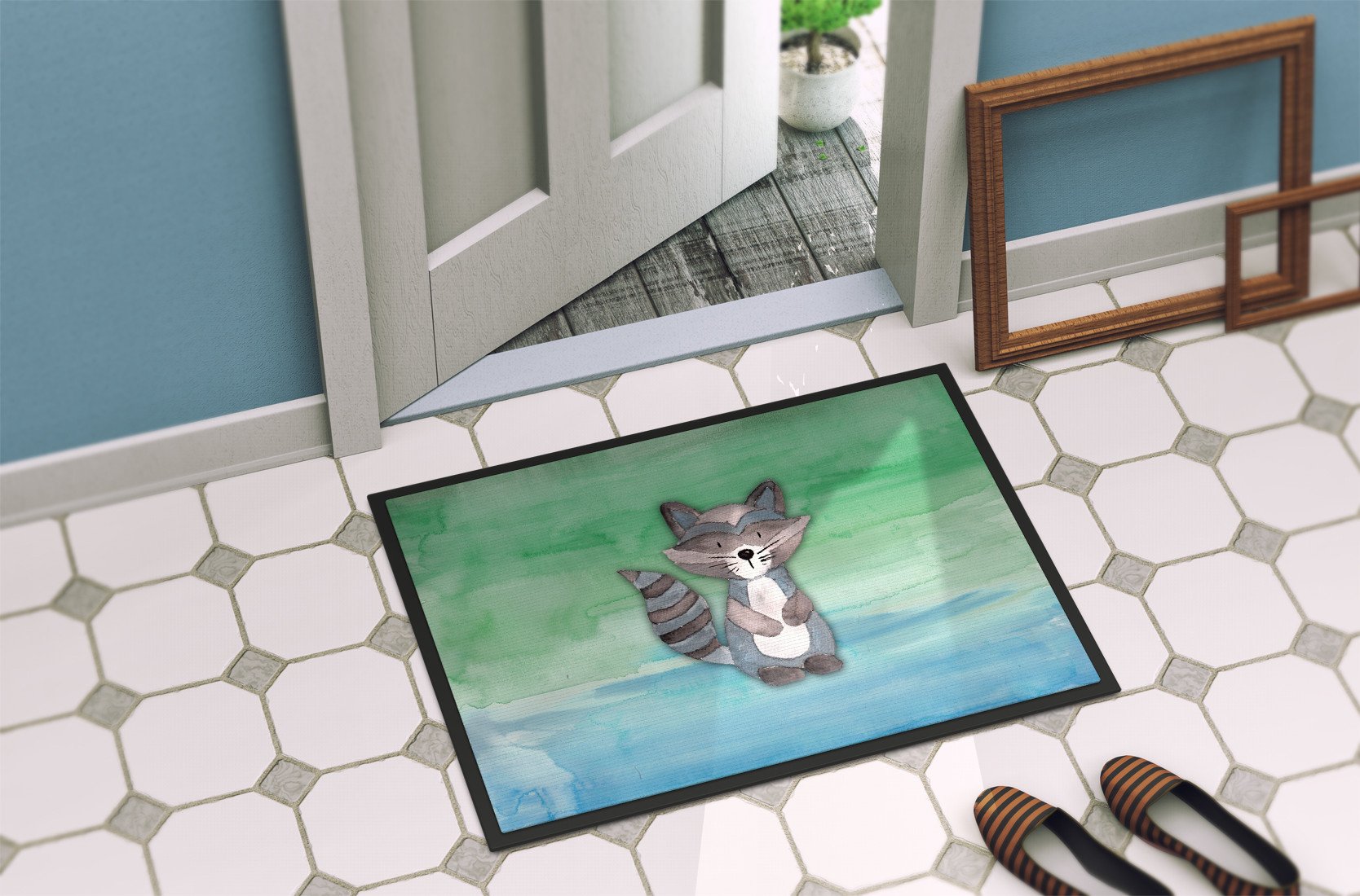 Raccoon Watercolor Indoor or Outdoor Mat 24x36 BB7438JMAT by Caroline's Treasures