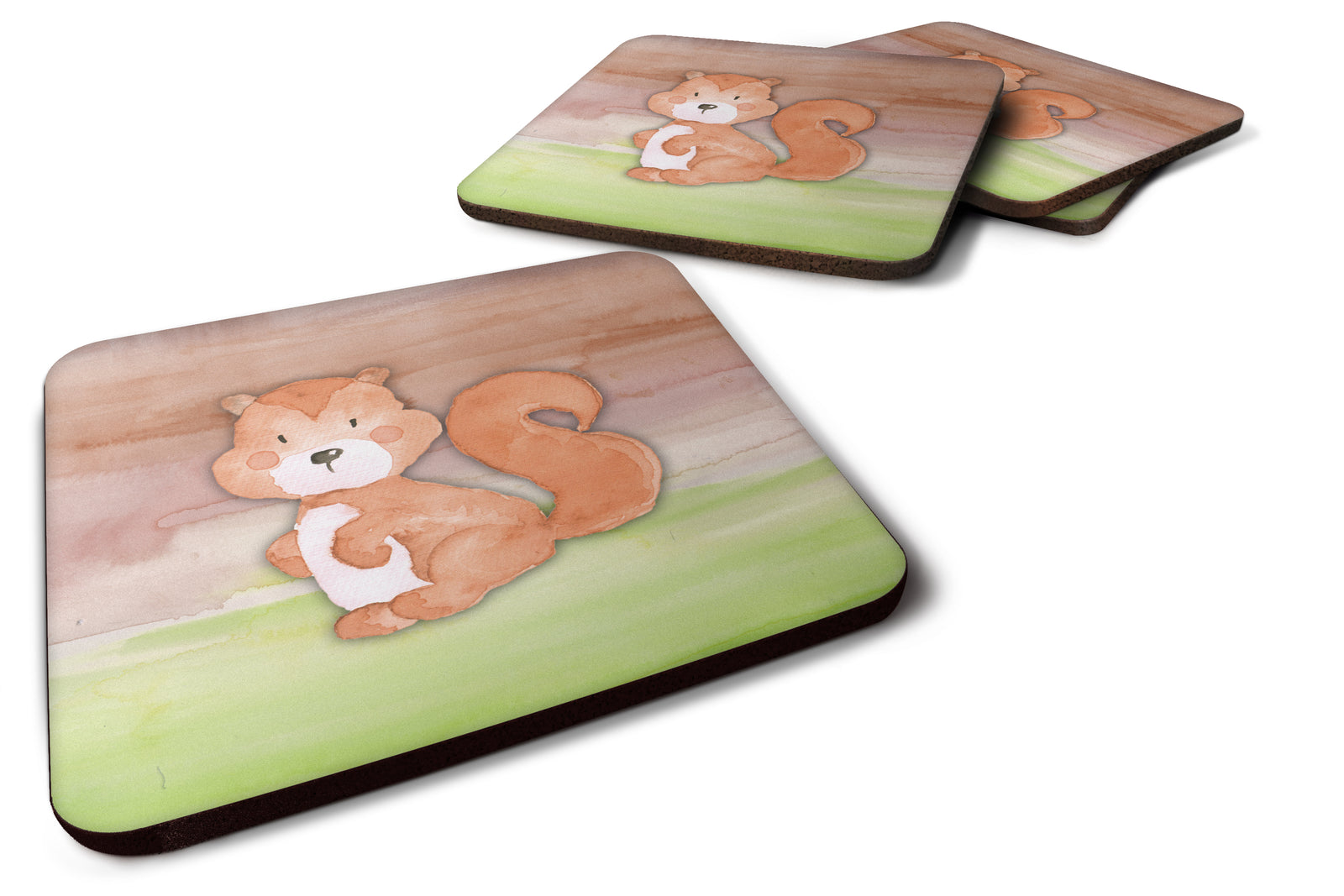 Squirrel Watercolor Foam Coaster Set of 4 BB7439FC - the-store.com