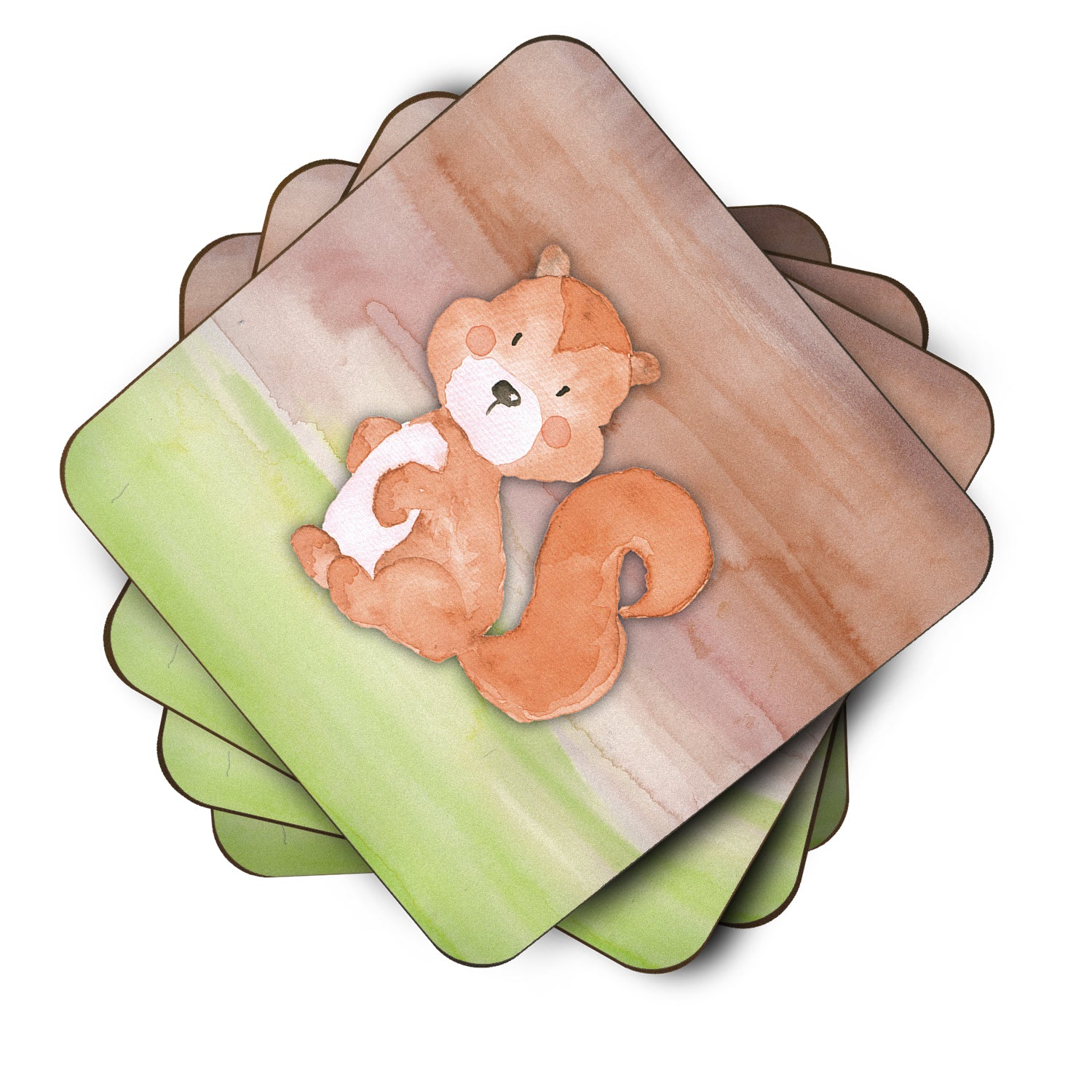 Squirrel Watercolor Foam Coaster Set of 4 BB7439FC - the-store.com