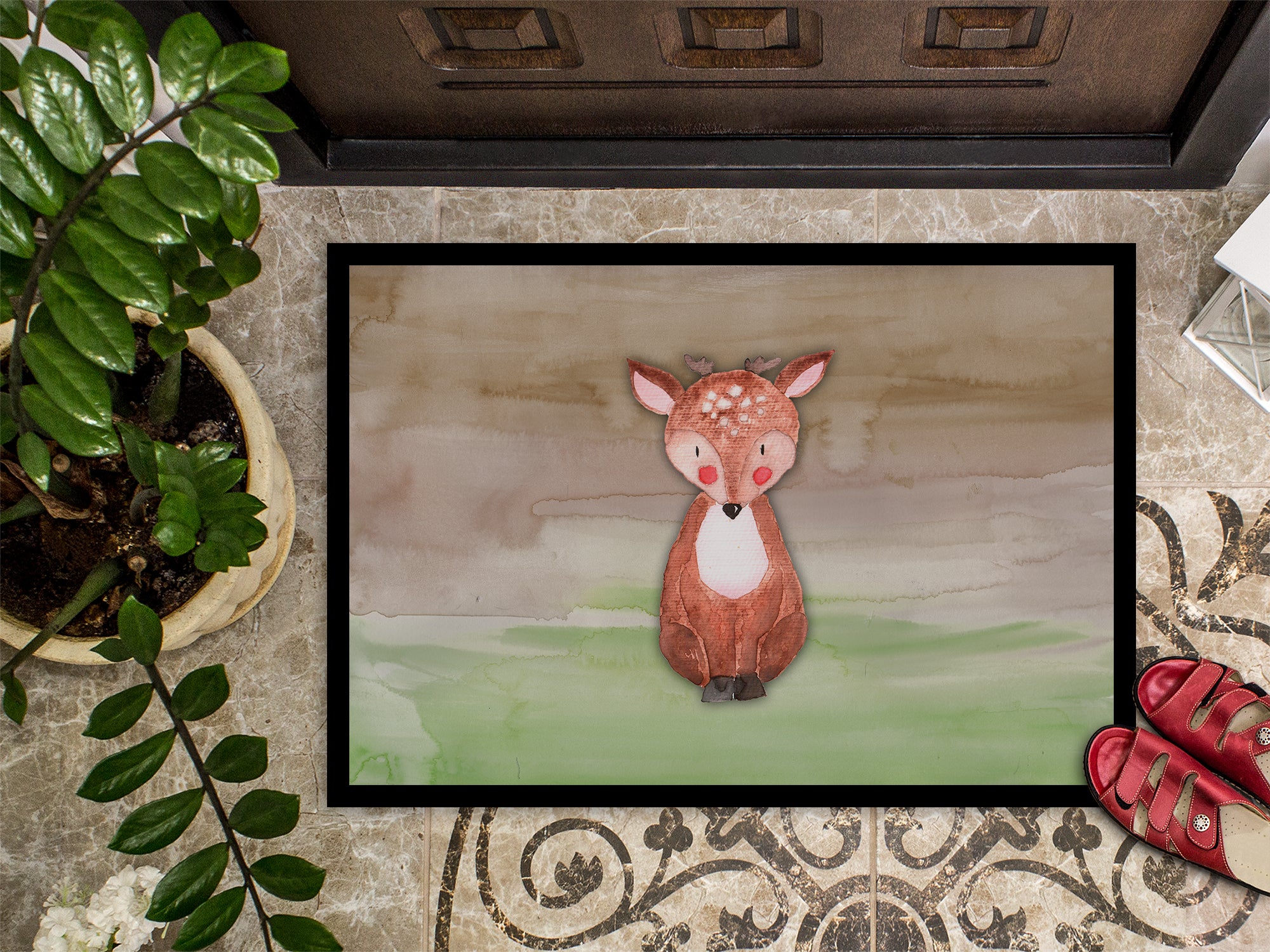 Baby Deer Watercolor Indoor or Outdoor Mat 18x27 BB7442MAT - the-store.com