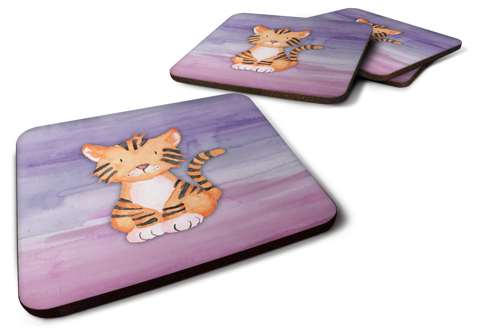 Tiger Cub Watercolor Foam Coaster Set of 4 BB7444FC - the-store.com