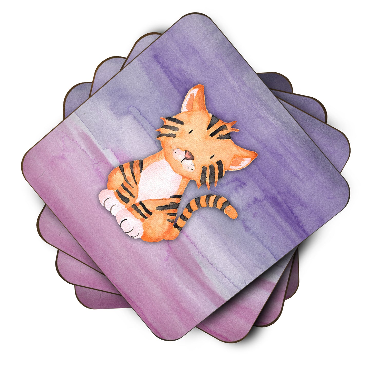 Tiger Cub Watercolor Foam Coaster Set of 4 BB7444FC - the-store.com