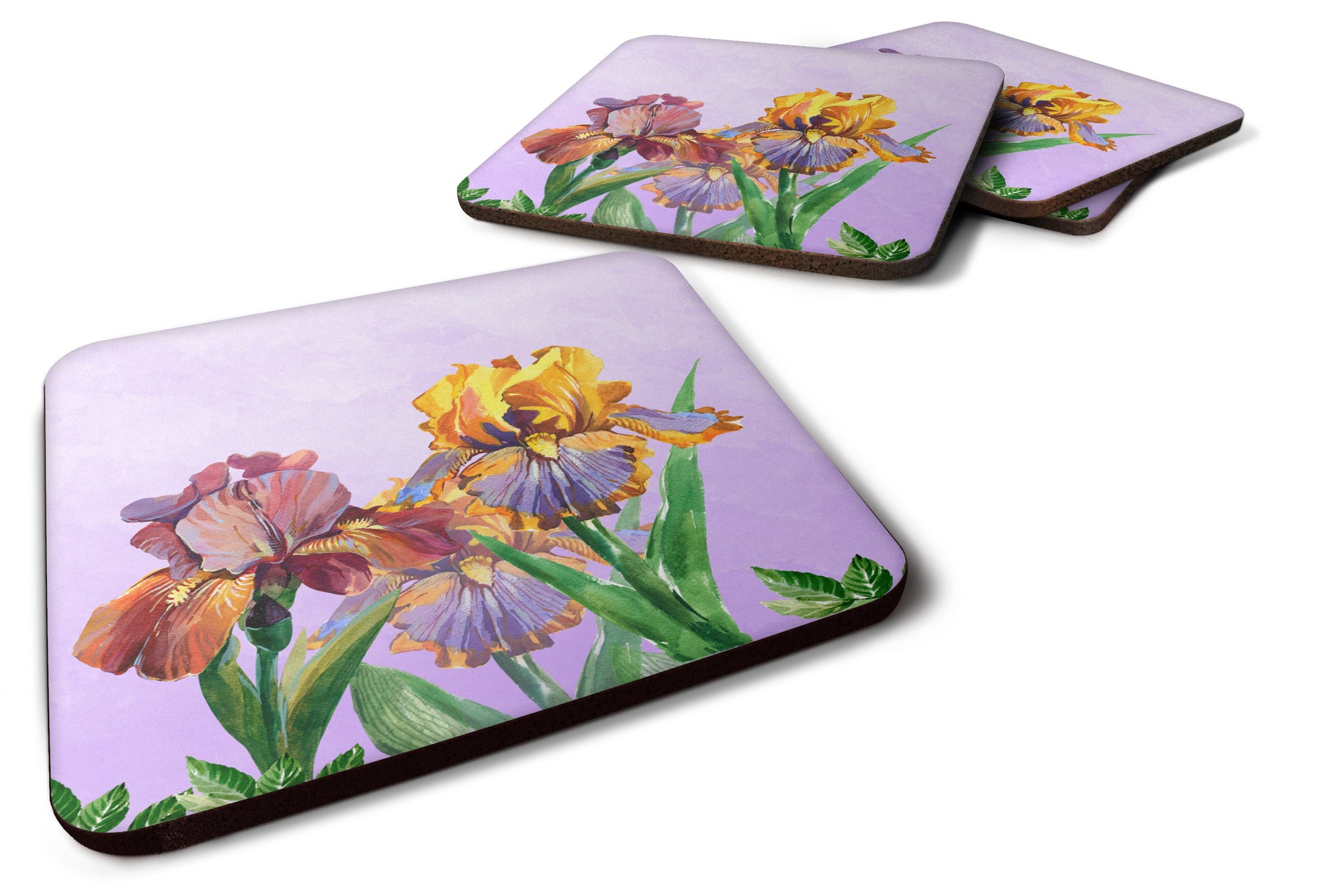 Purple and Yellow Iris Foam Coaster Set of 4 BB7445FC - the-store.com