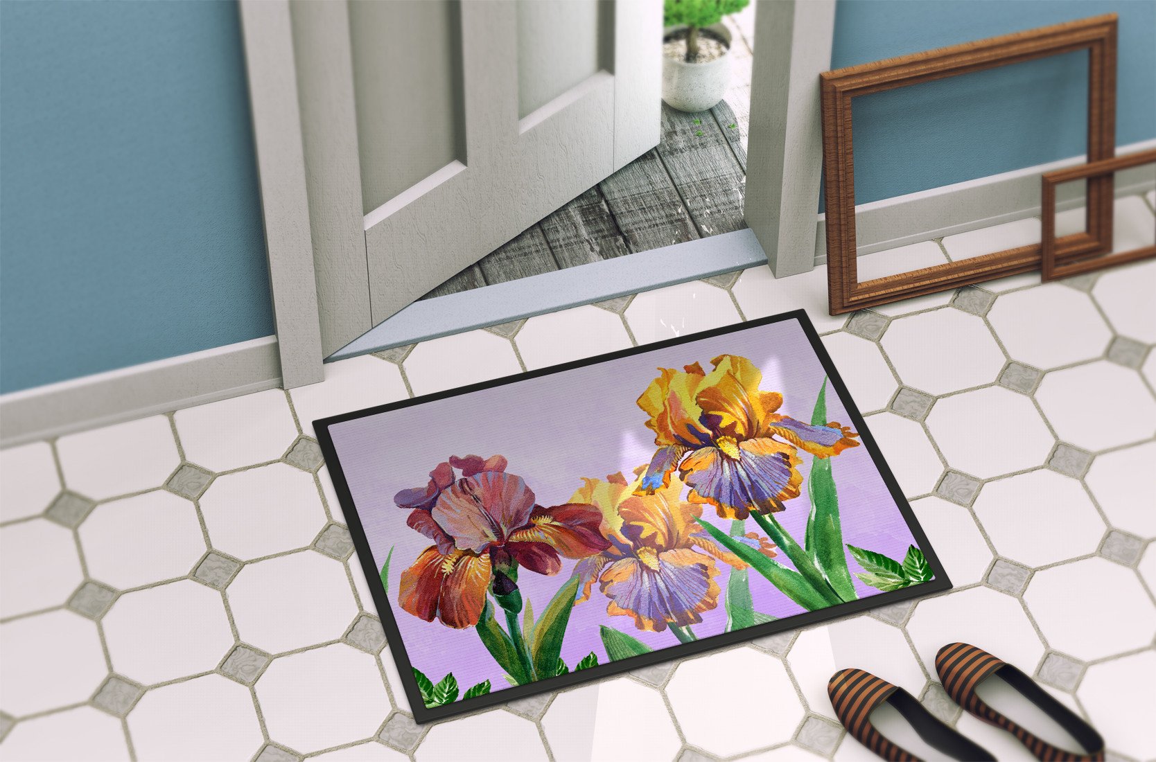 Purple and Yellow Iris Indoor or Outdoor Mat 24x36 BB7445JMAT by Caroline's Treasures