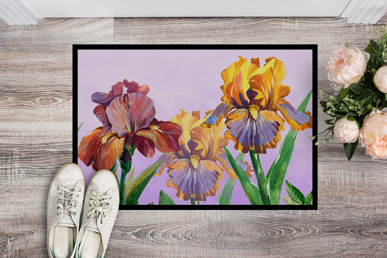 Purple and Yellow Iris Indoor or Outdoor Mat 18x27 BB7445MAT - the-store.com