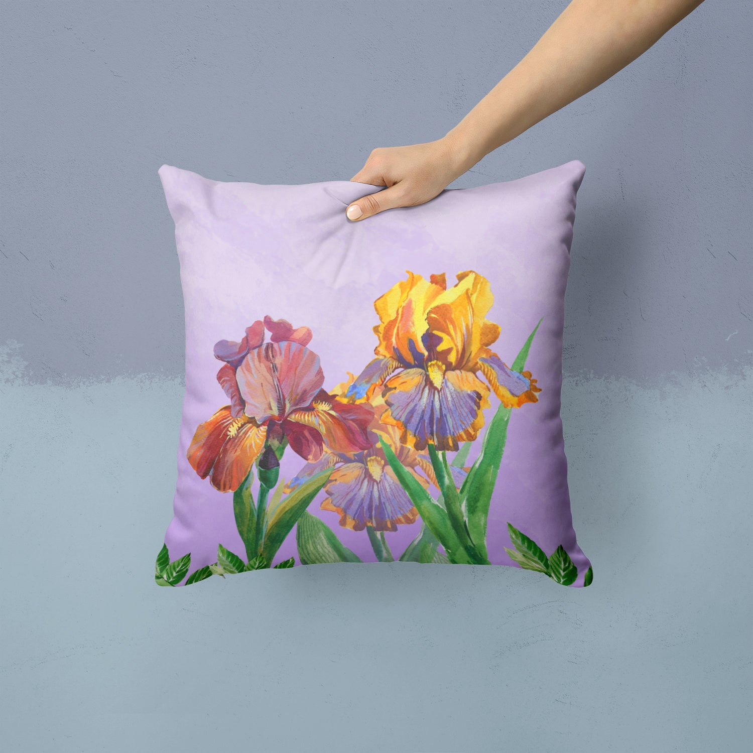 Purple and Yellow Iris Fabric Decorative Pillow BB7445PW1414 - the-store.com