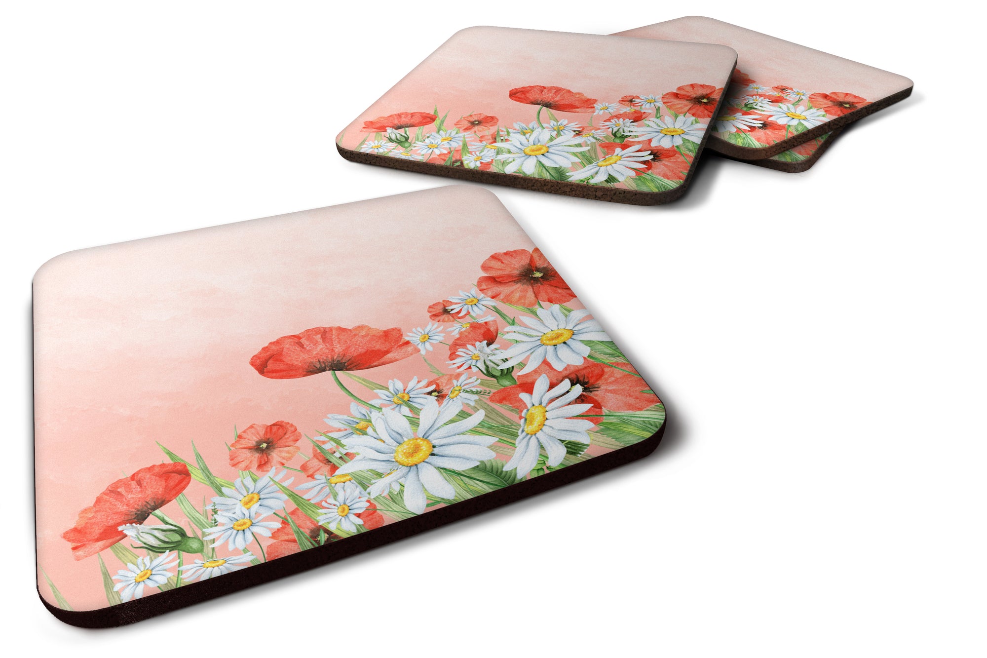 Poppies and Chamomiles Foam Coaster Set of 4 BB7448FC - the-store.com