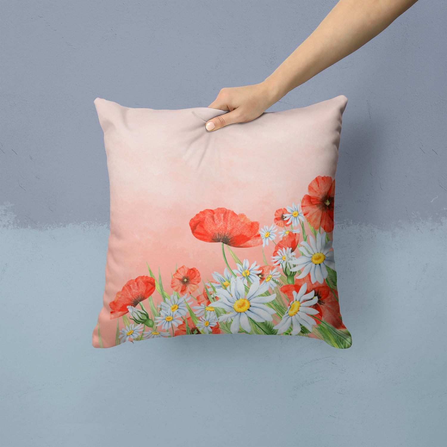 Poppies and Chamomiles Fabric Decorative Pillow BB7448PW1414 - the-store.com