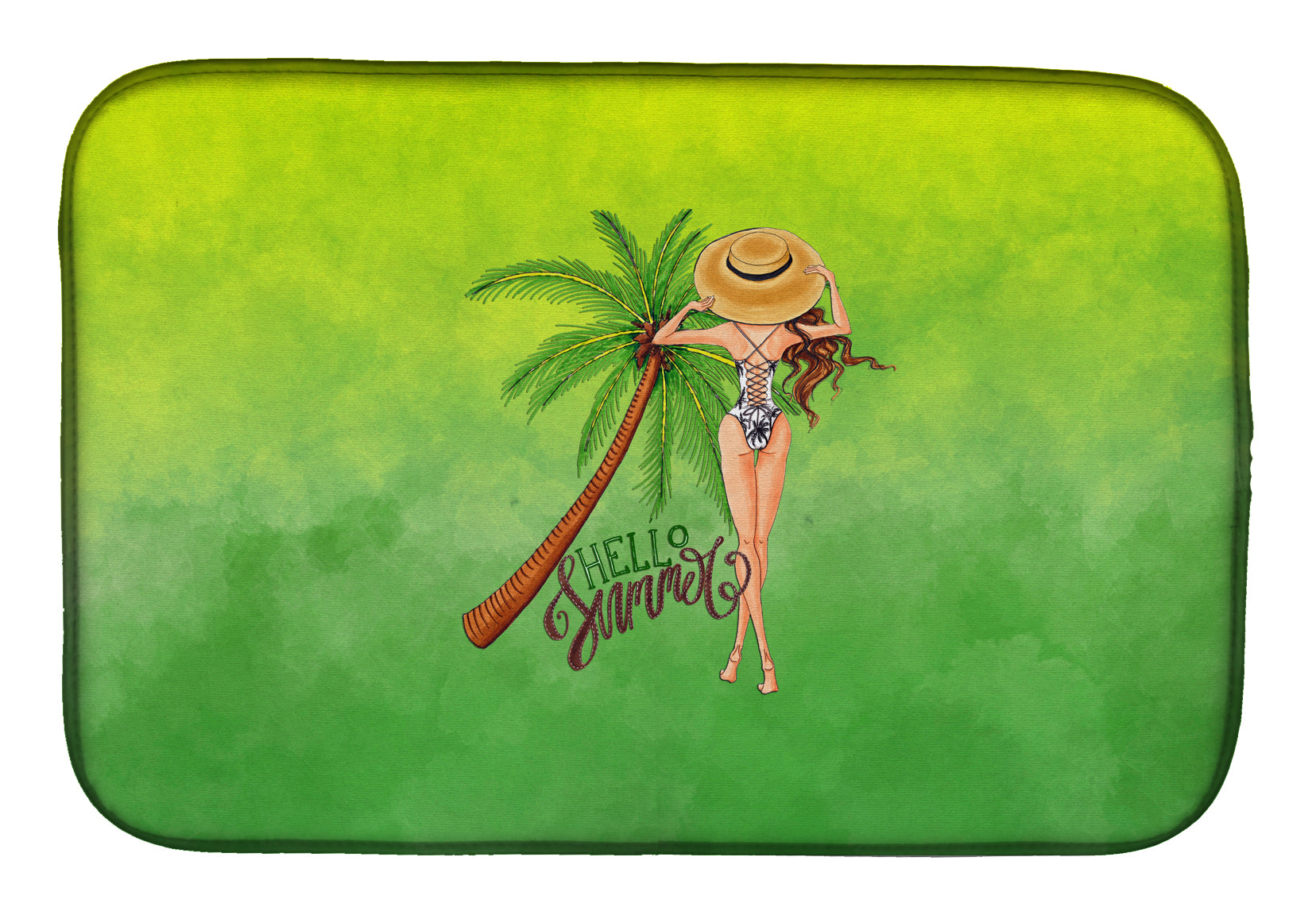 Hello Summer Lady in Swimsuit Dish Drying Mat BB7452DDM  the-store.com.