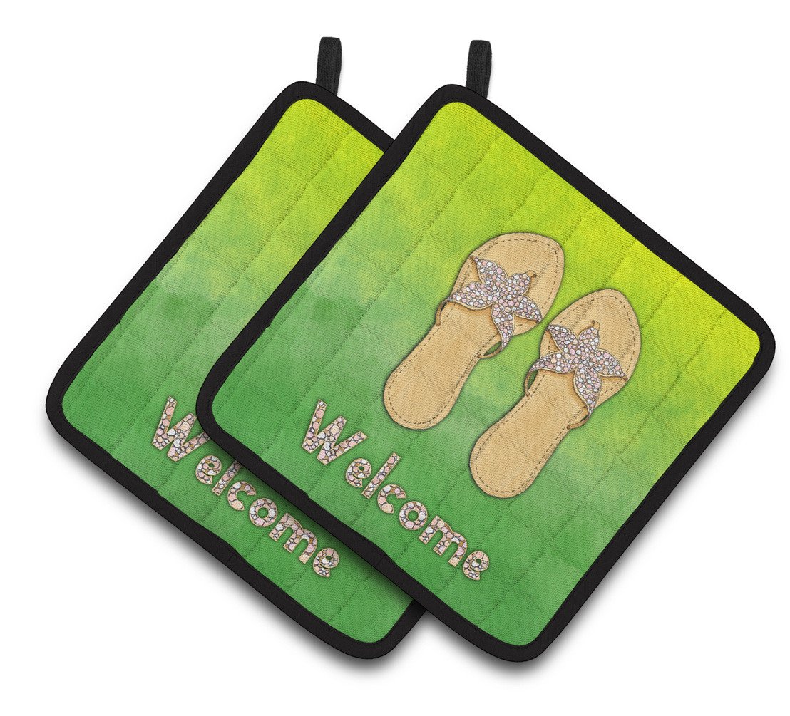 Flip Flops Welcome Pair of Pot Holders BB7454PTHD by Caroline's Treasures