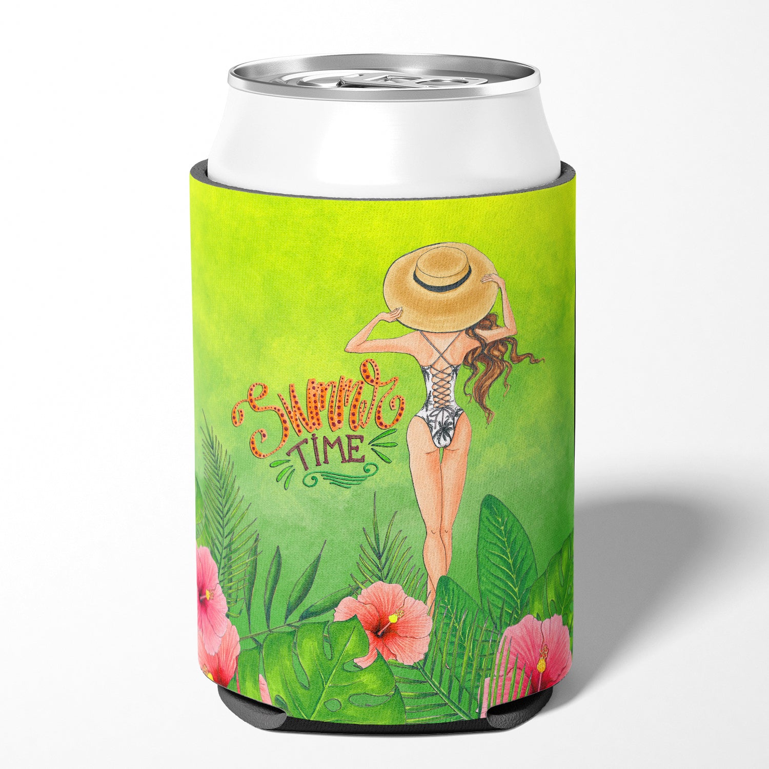 Summer Time Lady in Swimsuit Can or Bottle Hugger BB7455CC  the-store.com.