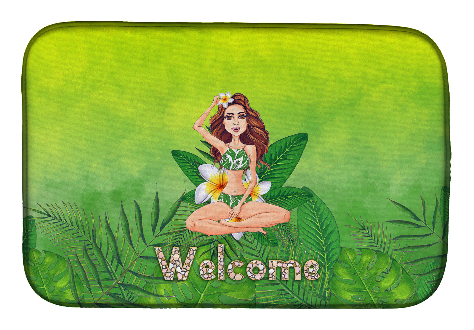 Welcome Lady in Bikini Summer Dish Drying Mat BB7457DDM  the-store.com.