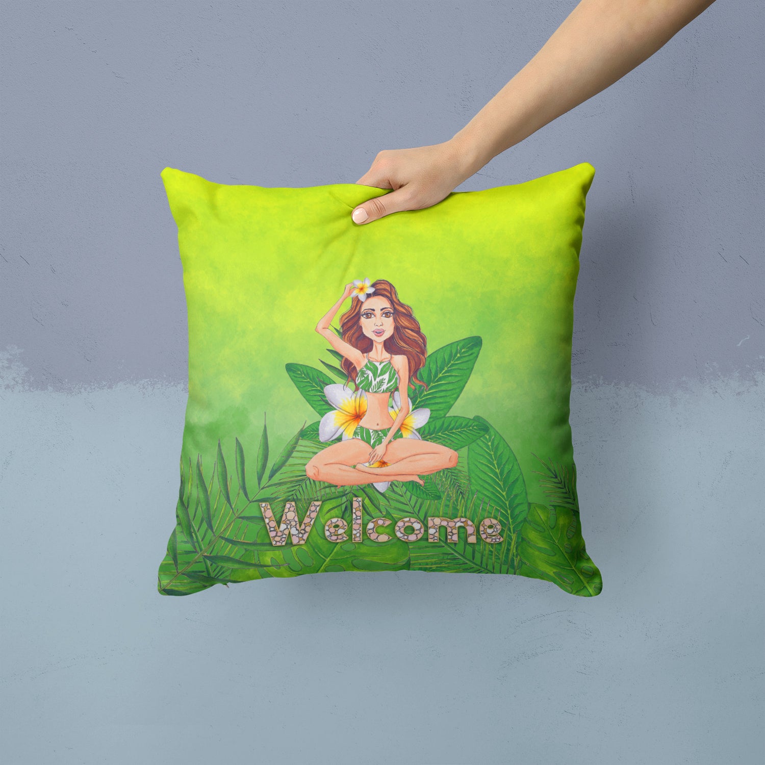 Welcome Lady in Bikini Summer Fabric Decorative Pillow BB7457PW1414 - the-store.com