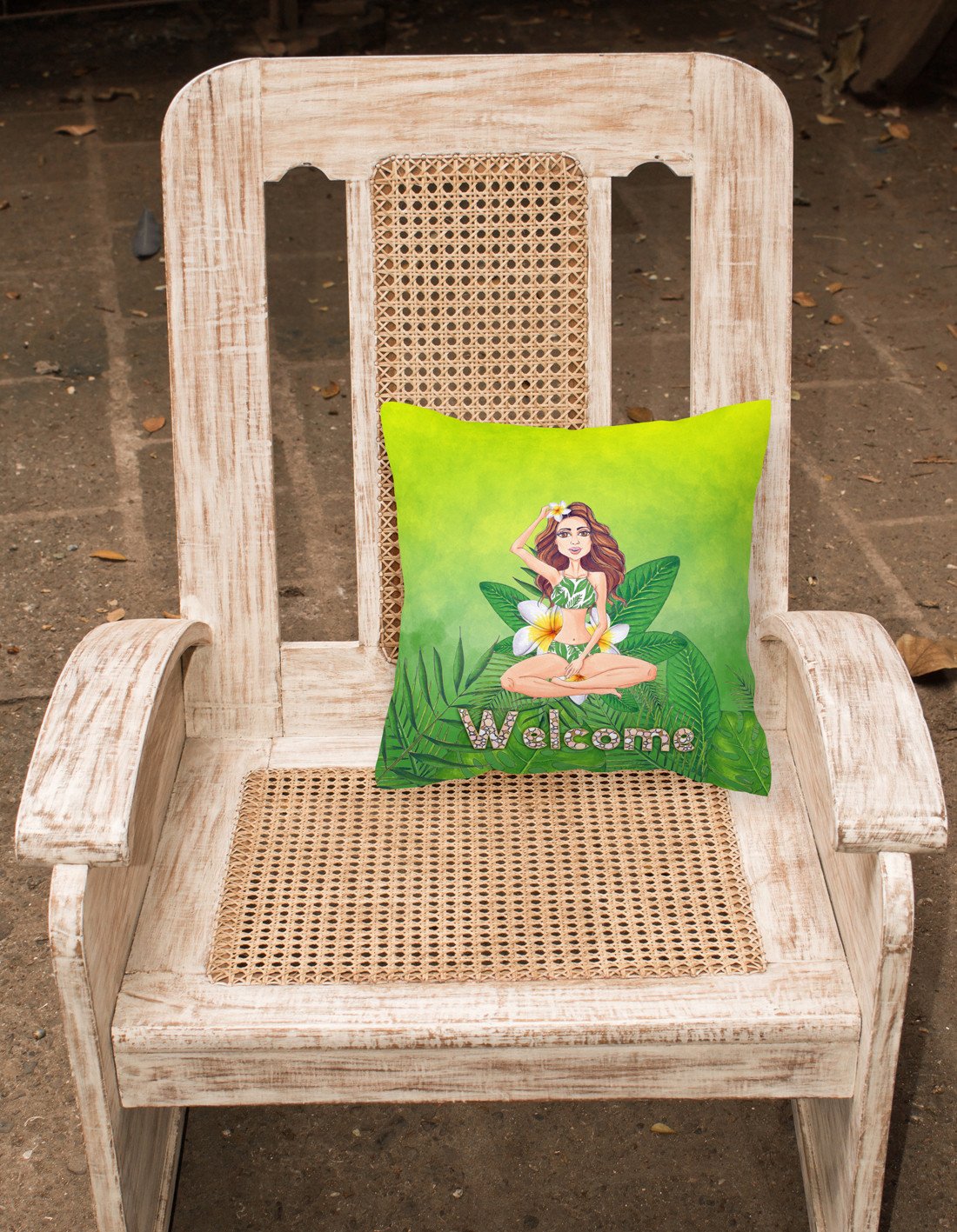 Welcome Lady in Bikini Summer Fabric Decorative Pillow BB7457PW1818 by Caroline's Treasures