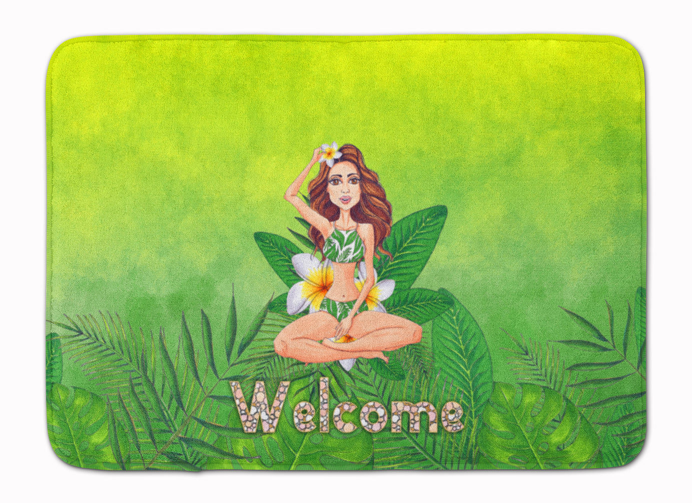 Welcome Lady in Bikini Summer Machine Washable Memory Foam Mat BB7457RUG - the-store.com