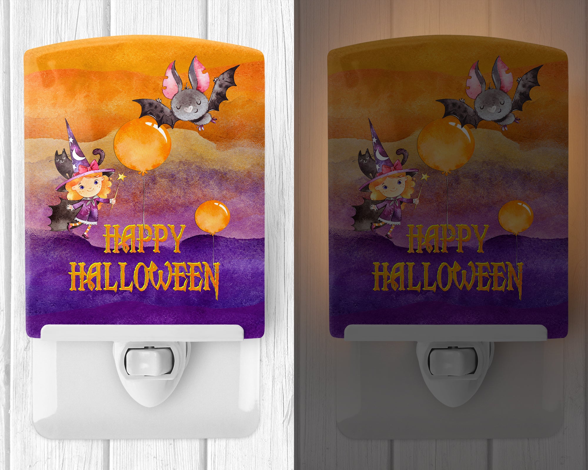 Halloween Little Witch and Bat Ceramic Night Light BB7458CNL - the-store.com