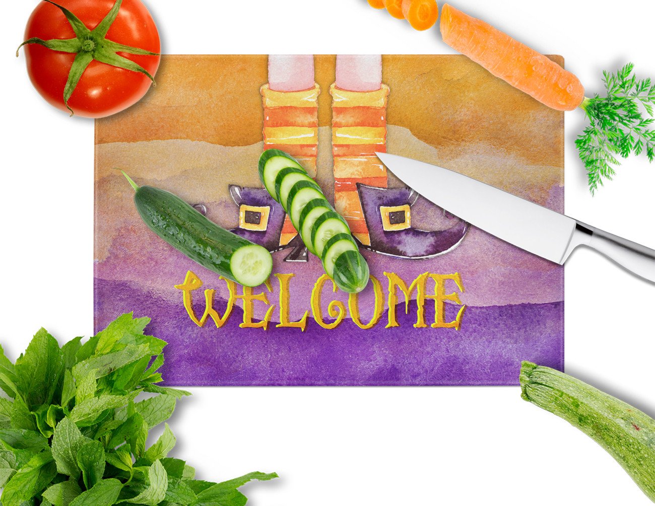 Halloween Welcome Witches Feet Glass Cutting Board Large BB7459LCB by Caroline's Treasures