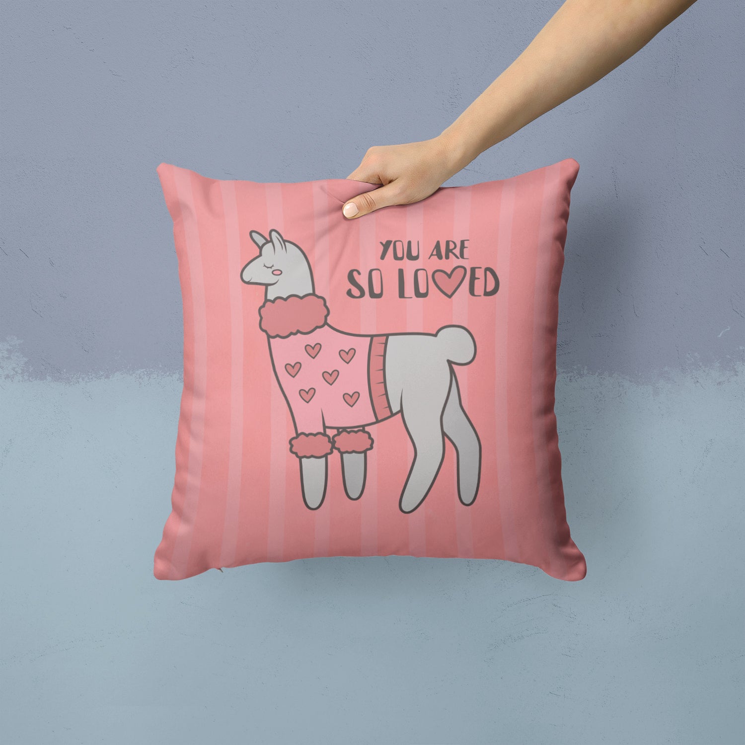 Nursery You are so Loved Llama Fabric Decorative Pillow BB7469PW1414 - the-store.com