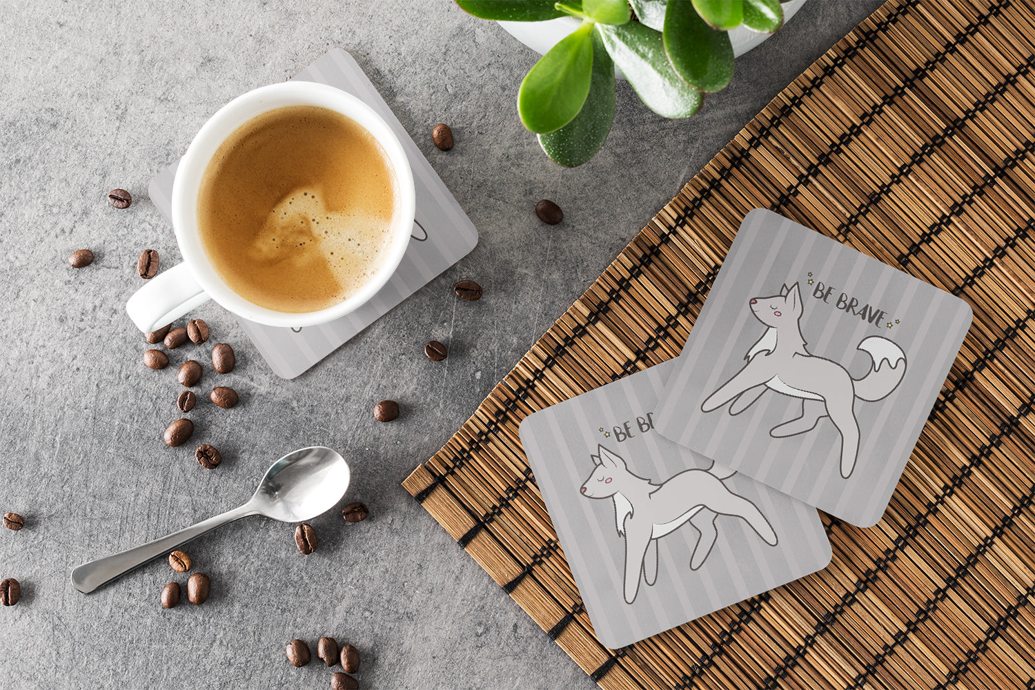 Nursery Be Brave Wolf Foam Coaster Set of 4 BB7472FC - the-store.com