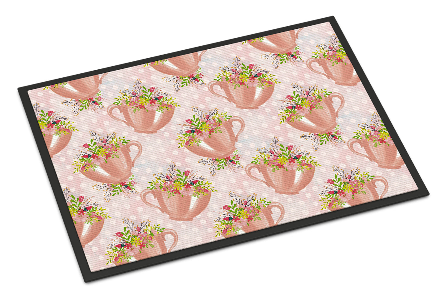 Tea Cup and Flowers Pink Indoor or Outdoor Mat 18x27 BB7481MAT - the-store.com