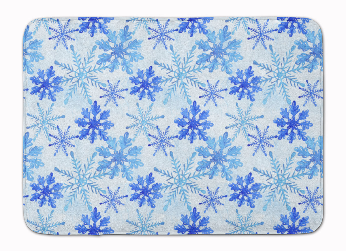 Blue Snowflakes Watercolor Machine Washable Memory Foam Mat BB7484RUG - the-store.com