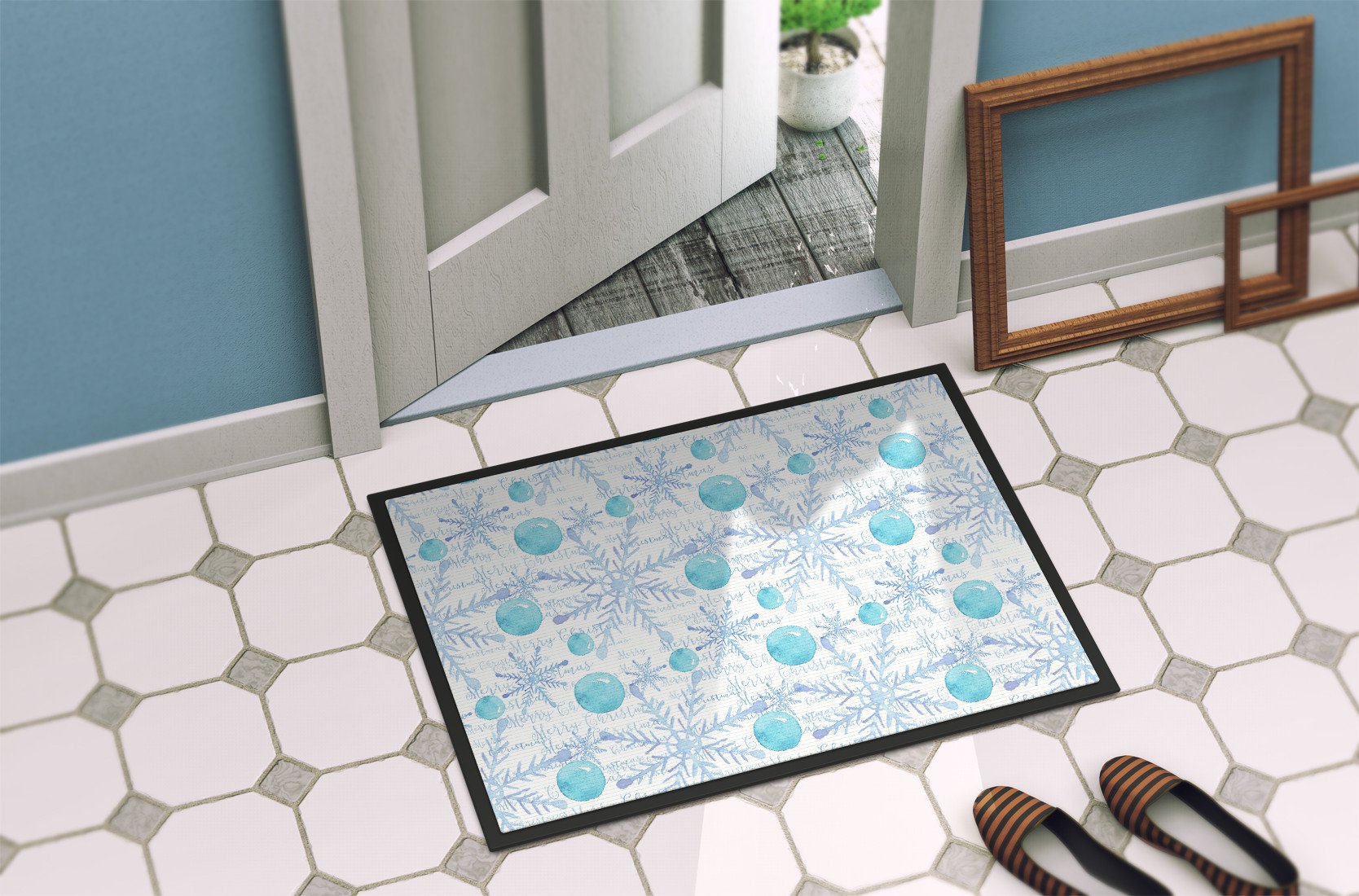 Winter Snowflakes on White Indoor or Outdoor Mat 24x36 BB7487JMAT by Caroline's Treasures