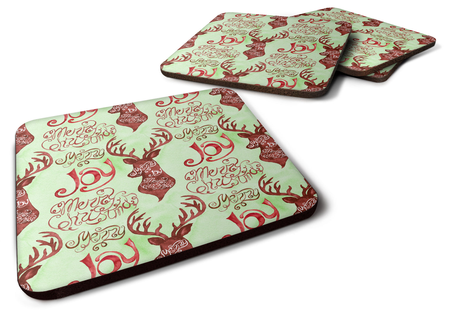 Merry Christmas Joy Reindeer Foam Coaster Set of 4 BB7488FC - the-store.com